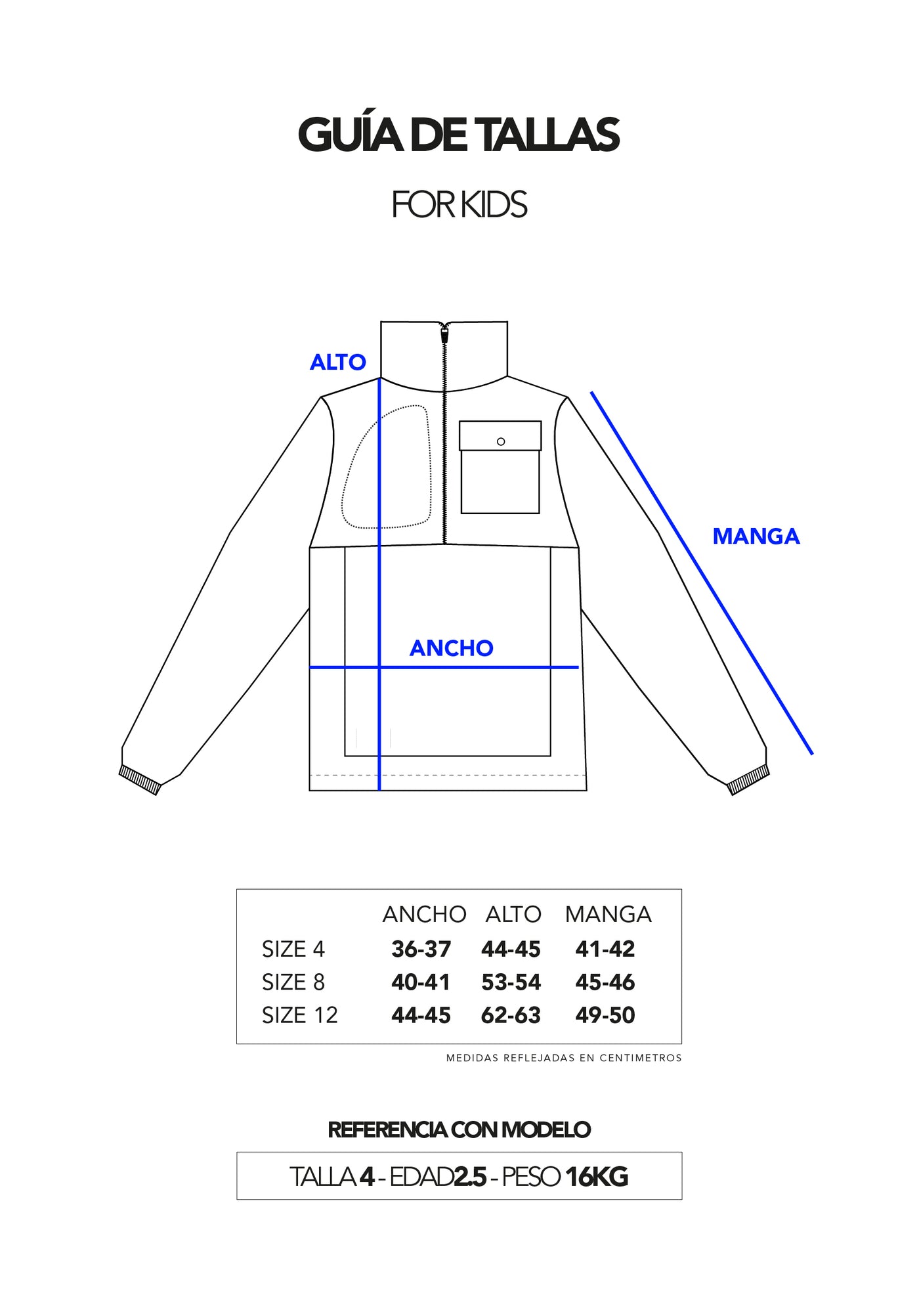 Guía de tallas - Windbreaker KIDS -Supersixevo