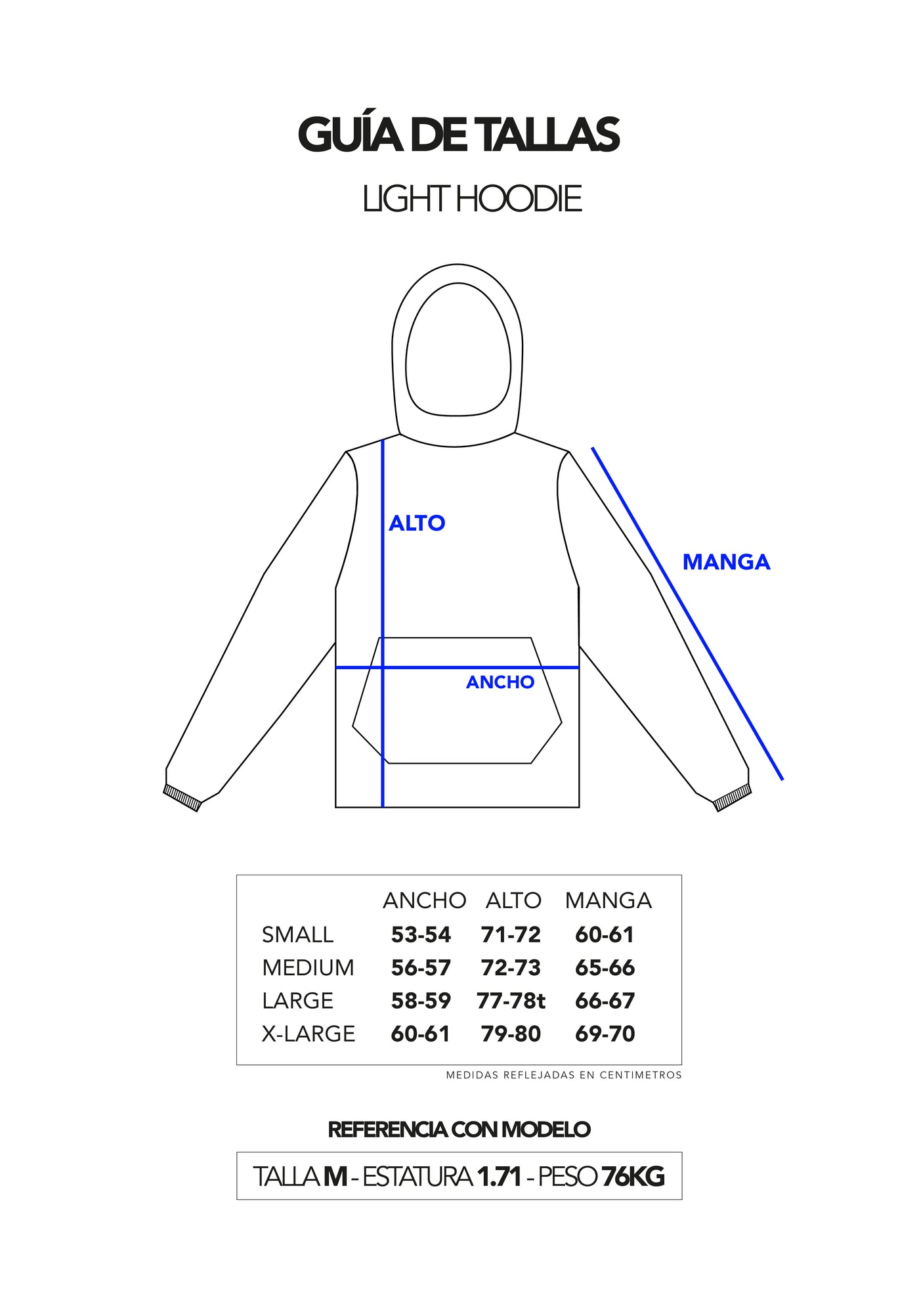 Guía de tallas - Light Hoodie - Electric