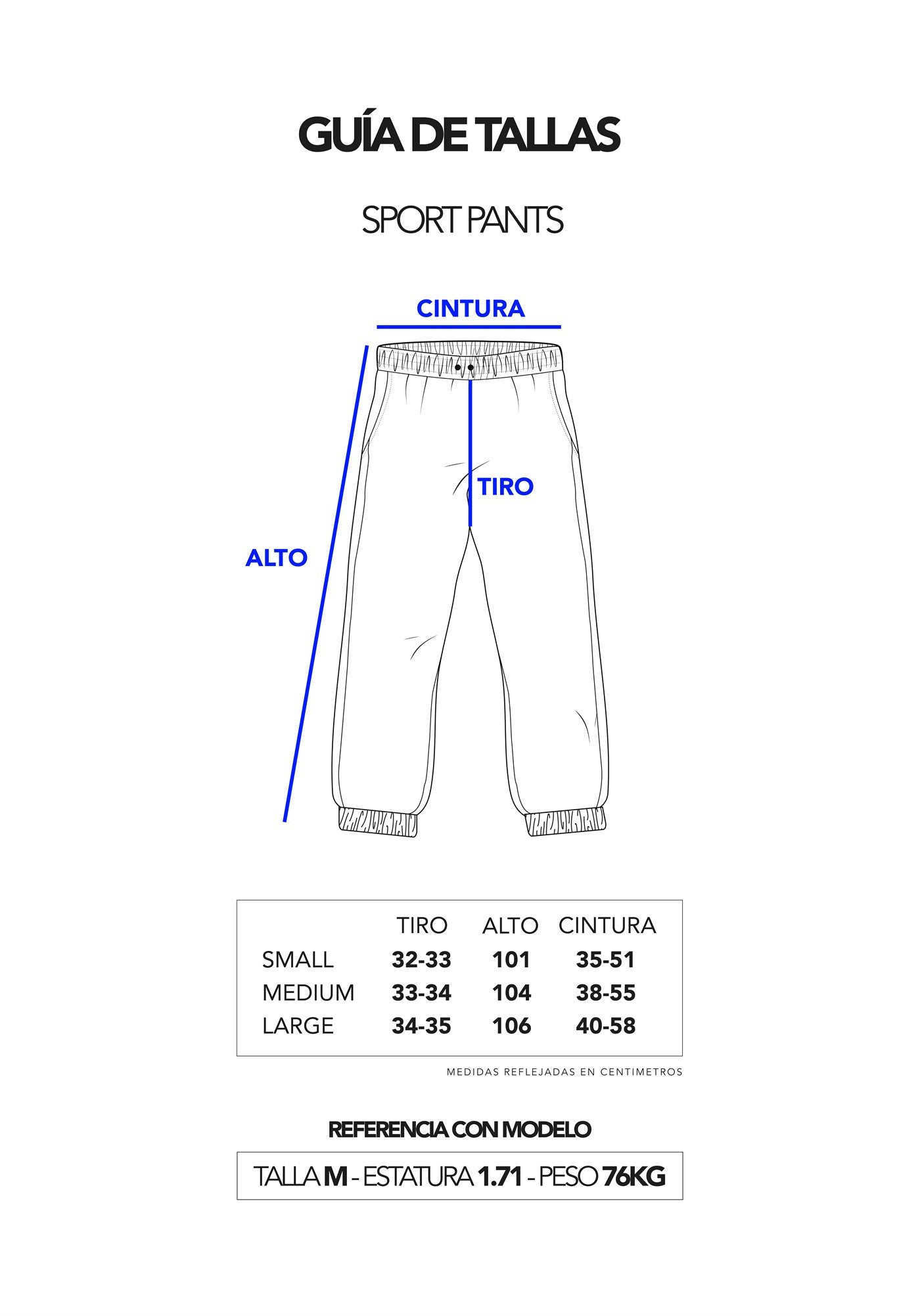 Guía de tallas - Sport Pants - B.A.D